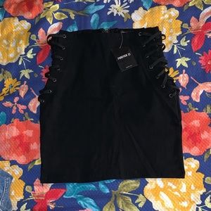 Lace up mesh mini skirt